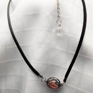 Stone cage necklace with suede cord No. 1202